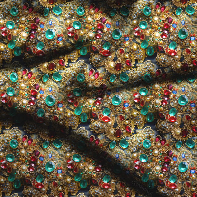 Exclusive Jewel Regal Tapestry Soft Crepe Printed Fabric