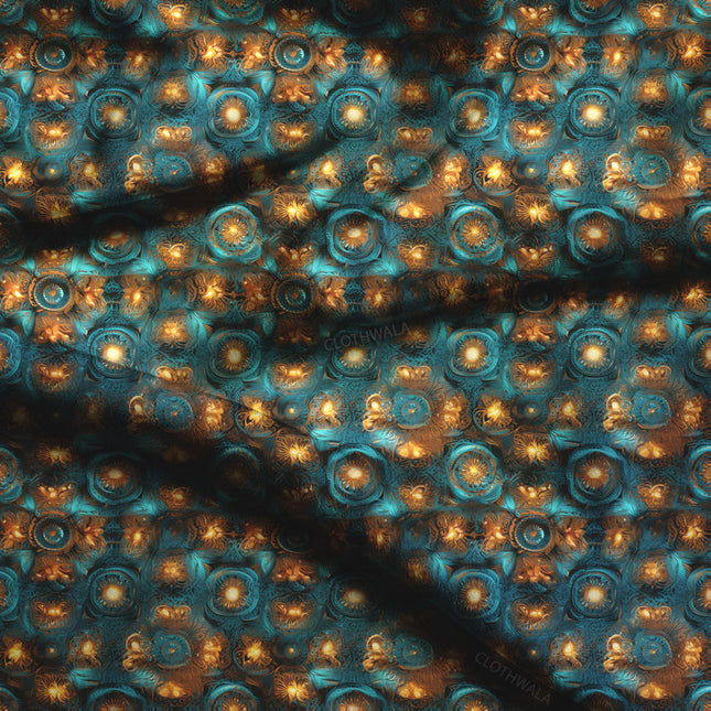 Exclusive Celestial Metallic Bronze Blooms Soft Crepe Printed Fabric