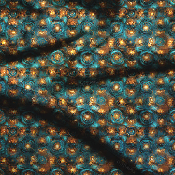 Exclusive Celestial Metallic Bronze Blooms Soft Crepe Printed Fabric