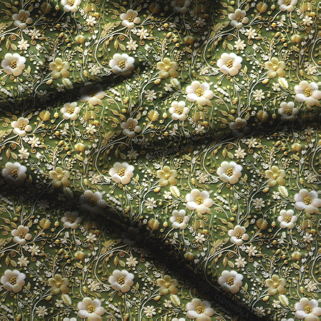 Limited Edition Golden Floral Field Harmony Soft Crepe Printed Fabric